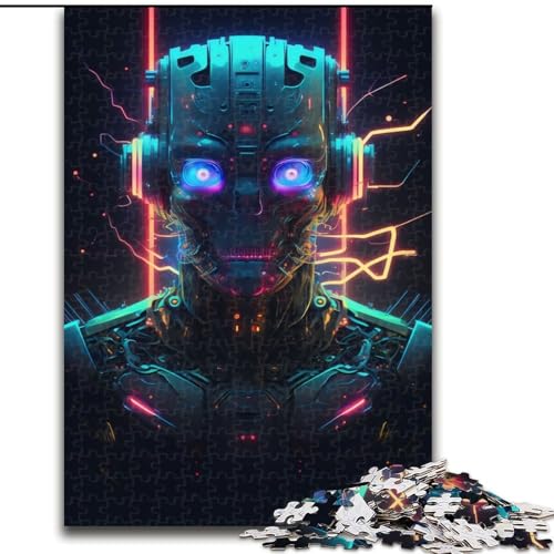 1000-teiliges Puzzle, Neon-Robotergesicht, Holzpuzzle für Erwachsene, Kunstwerk-Dekor, Intelligenzspielzeug für Familien-Indoor-Spiele (Größe 26x38cm) von WGLINGX