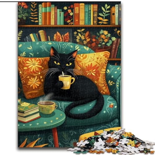 1000-teiliges Puzzle, Schwarze Katze auf dem Sofa, 1000-teiliges Puzzle für Erwachsene, Lernspiele, schöne Dekoration (Größe 50x75cm) von WGLINGX