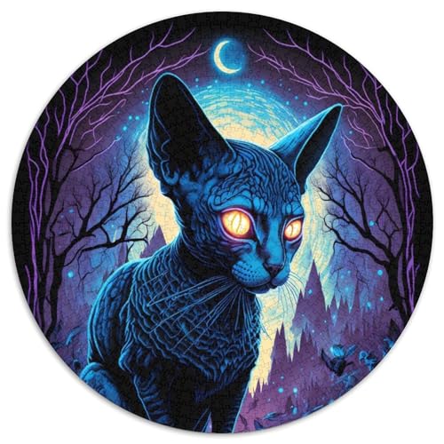 1000-teiliges Puzzle, Schwarzlicht-Katze, rundes 1000-teiliges Puzzle, anspruchsvolles Denkspiel für Teenager, Spaß für den Familienspielabend, 1000 Teile (67,5x67,5cm) von WGLINGX