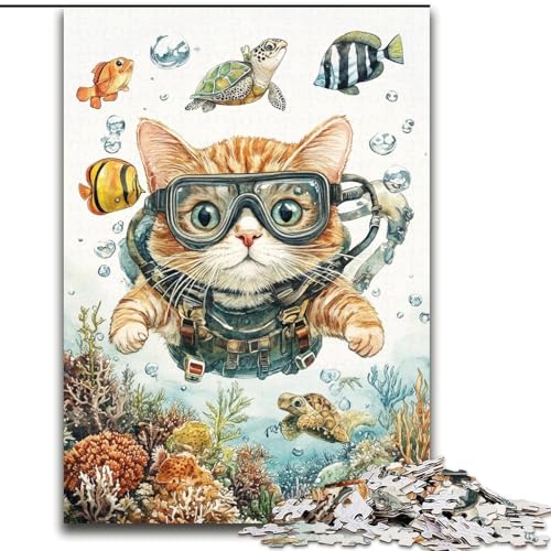 1000-teiliges Puzzle, Taucherkatze, 1000-teiliges Puzzle, geeignet für Geburtstage, Halloween, Thanksgiving, Ostern (Größe 26x38cm) von WGLINGX