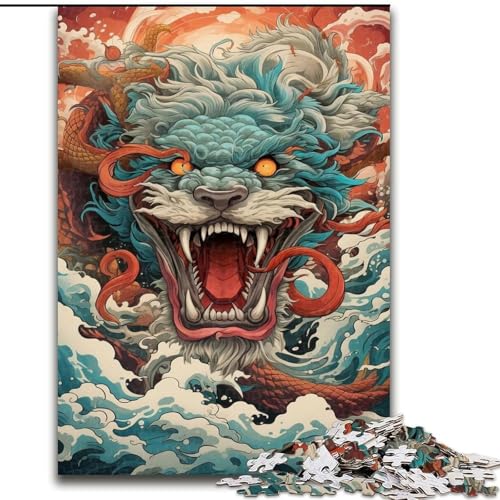 1000-teiliges Puzzle, Tier, bunter Drache, Holzpuzzle für Teenager, Familien-Lernspiele, Heimdekoration, Geschenk (Größe 26x38cm) von WGLINGX