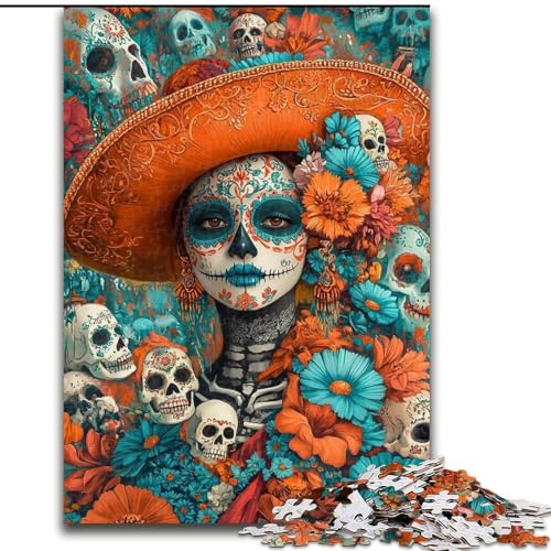 1000-teiliges Puzzle, Totenkopf im mexikanischen Stil, 1000-teiliges Puzzle, Denkspiel für Teenager, Spieleabend mit der Familie (Größe 26x38cm) von WGLINGX