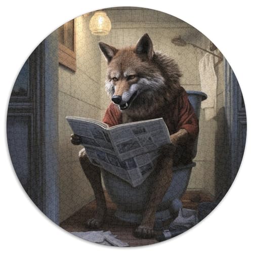 1000-teiliges Puzzle, Wolf liest Zeitung, rund, aus Pappe, Puzzle für Teenager, Familie, Lernspiele, Heimdekoration, Geschenk, 1000 Stück (67,5x67,5cm) von WGLINGX
