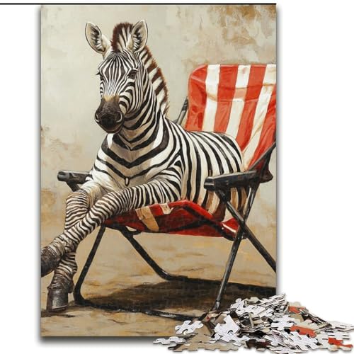 1000-teiliges Puzzle, Zebra auf einem Stuhl sitzend, 1000-teiliges Puzzle für Erwachsene, Lernspiele, schöne Dekoration (Größe 26x38cm) von WGLINGX