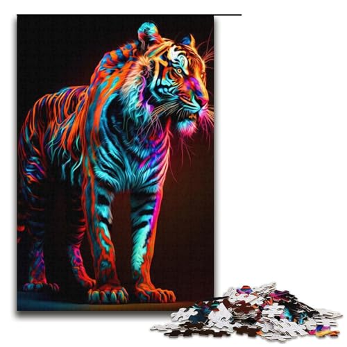 1000-teiliges Puzzle, bunter Tiger. Puzzle aus Karton, Familienunterhaltungsspielzeug (Größe 38 x 26 cm) von WGLINGX