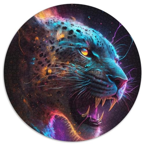 1000-teiliges Puzzle, bunter schwarzer Leopard, rundes 1000-teiliges Puzzle, anspruchsvolles Denkspiel für Teenager, Spaß für den Spieleabend mit der Familie, 1000 Teile (67,5x67,5cm) von WGLINGX