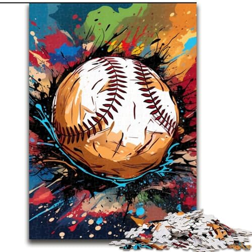 1000-teiliges Puzzle, buntes Baseball-Holzpuzzle, Geburtstage, Weihnachten, Halloween, Erntedankfest, Ostern (Größe 50x75cm) von WGLINGX