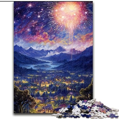 1000-teiliges Puzzle, buntes Feuerwerk, Holzpuzzle, Familienaktivität, Heimdeko-Geschenk, Familienspielzeugspiel (Größe 26x38cm) von WGLINGX