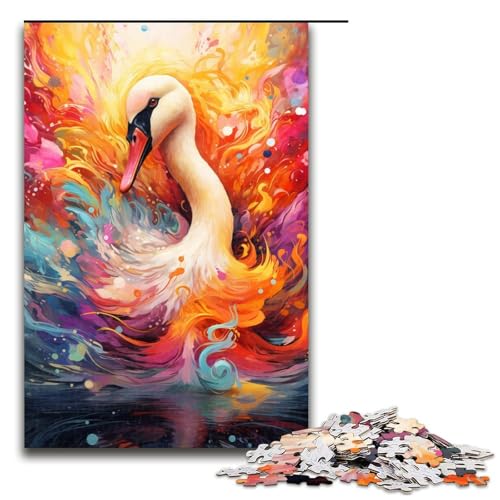 1000-teiliges Puzzle, buntes Gemälde, Schwanen-Puzzle für Erwachsene, Holzpuzzle, Lernspielzeug (Größe 50 x 75 cm) von WGLINGX