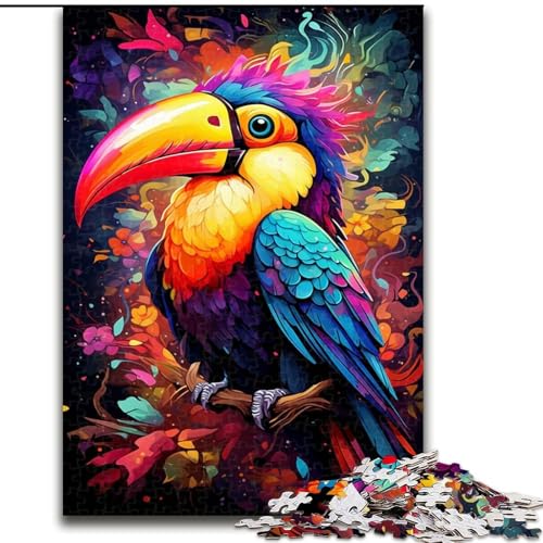 1000-teiliges Puzzle, buntes Gemälde, Tukan, Holzpuzzle für Teenager, Familien-Lernspiele, Heimdekoration, Geschenk (Größe 26x38cm) von WGLINGX