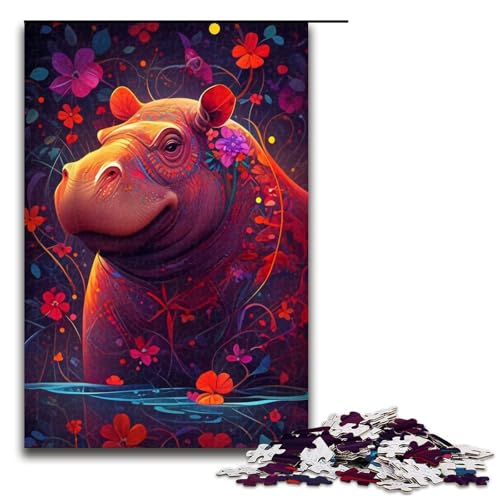 1000-teiliges Puzzle, buntes Nilpferd-Puzzle für Erwachsene, Holzpuzzle, Lernspielzeug (Größe 50 x 75 cm) von WGLINGX