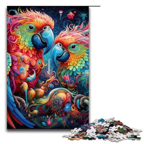 1000-teiliges Puzzle, buntes Papageien-Puzzle für Erwachsene, Holzpuzzle, tolles Geschenk für Erwachsene (Größe 50 x 75 cm) von WGLINGX