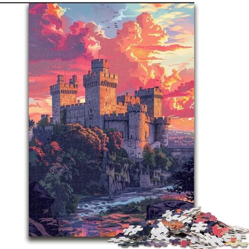 1000-teiliges Puzzle, buntes Warwick Castle, Holzpuzzle für Teenager, Familien-Lernspiele, Heimdekoration, Geschenk (Größe 50x75cm) von WGLINGX