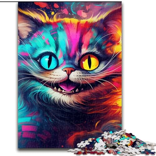 1000-teiliges Puzzle, farbenfrohe Kunstkatze, Holzpuzzle, anspruchsvolles DIY-Denkspiel, interaktive Familienaktivität (Größe 38x26cm) von WGLINGX