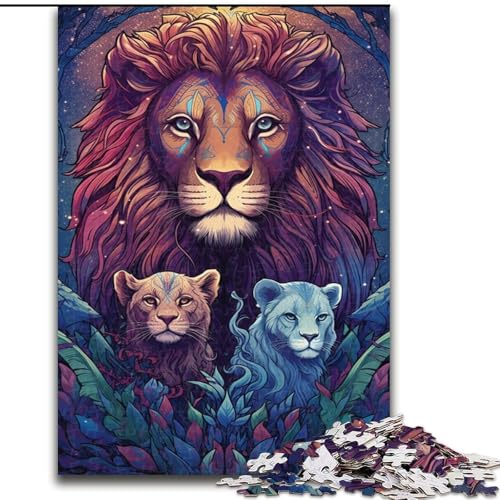 1000-teiliges Puzzle, farbenfrohe Löwenkunst, Holzpuzzle für Teenager, Familien-Lernspiele, Heimdekoration, Geschenk (Größe 26x38cm) von WGLINGX