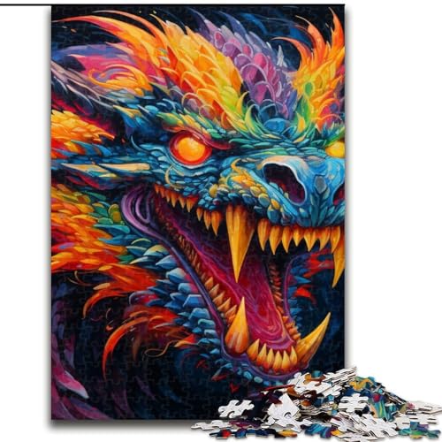 1000-teiliges Puzzle, farbenfrohes Drachen-Kunstpuzzle, 1000 Teile, Geburtstage, Feiertage, Weltraumparty-Dekorationen (Größe 50x75cm) von WGLINGX