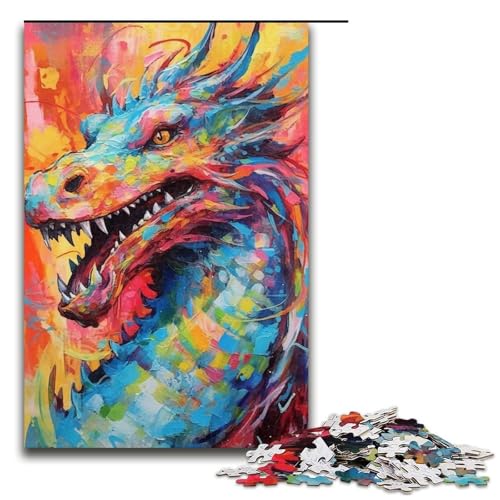 1000-teiliges Puzzle, farbenfrohes Drachen-Puzzle, Holzpuzzle, Familienunterhaltungsspielzeug (Größe 50 x 75 cm) von WGLINGX