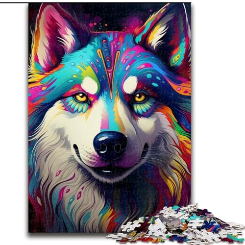 1000-teiliges Puzzle, farbenfrohes Husky-Kunstwerk, anspruchsvolle Puzzles für Familienspaß, perfekt für Feiertage, interaktive Spieleabende (Größe 26x38cm) von WGLINGX