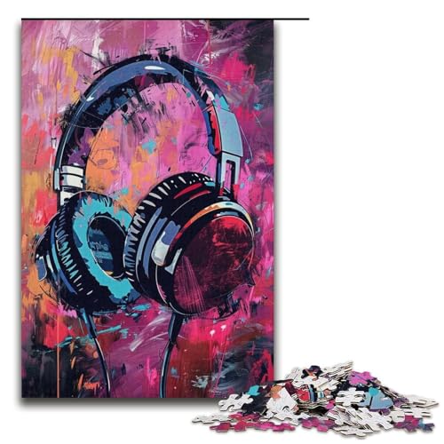 1000-teiliges Puzzle, farbenfrohes Kopfhörer-Malpuzzle, Puzzle für Erwachsene, Kunstwerk, tolles Teenager ab 14 Jahren (Größe 38 x 26 cm) von WGLINGX