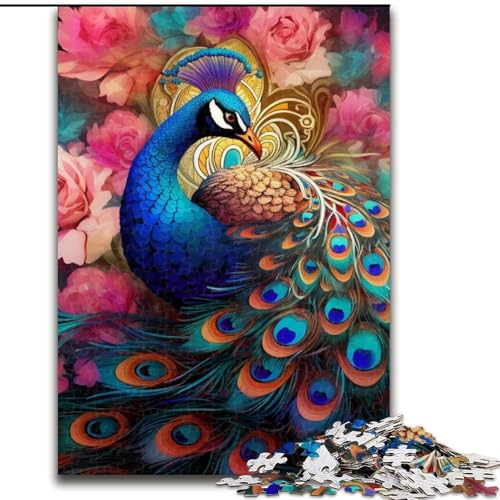 1000-teiliges Puzzle, farbenfrohes Kunst-Pfauen-Holzpuzzle, Geburtstage, Weihnachten, Halloween, Erntedankfest, Ostern (Größe 50x75cm) von WGLINGX