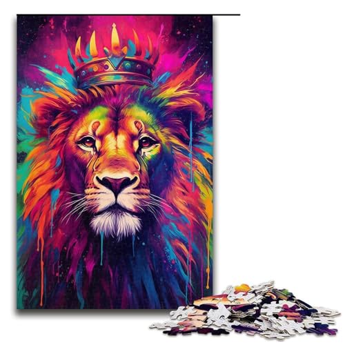 1000-teiliges Puzzle, farbenfrohes Löwengemälde, Puzzle für Erwachsene, Holzpuzzle, Heimdekoration (Größe 50 x 75 cm) von WGLINGX