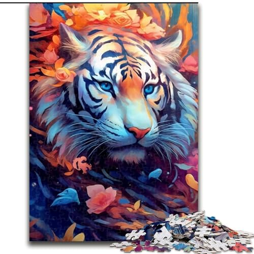 1000-teiliges Puzzle, farbenfrohes Tier-Tiger, 1000-teiliges Puzzle, anspruchsvolles DIY-Denkspiel, interaktive Familienaktivität (Größe 26x38cm) von WGLINGX