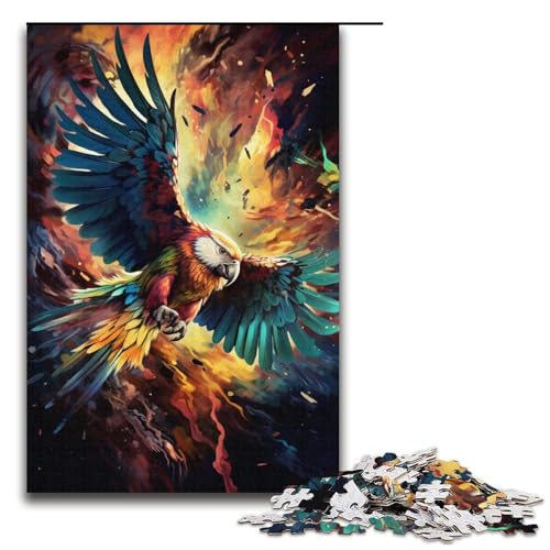 1000-teiliges Puzzle, farbenfrohes psychedelisches Papageien-Puzzle für Teenager, Papppuzzle, tolles Geschenk für Erwachsene (Größe 38 x 26 cm) von WGLINGX