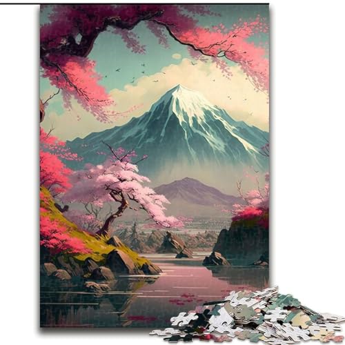 1000-teiliges Puzzle, japanische Kirschblüten, Holzpuzzle für Erwachsene, Kunstwerk-Dekor, Intelligenzspielzeug für Familien-Indoor-Spiele (Größe 26x38cm) von WGLINGX
