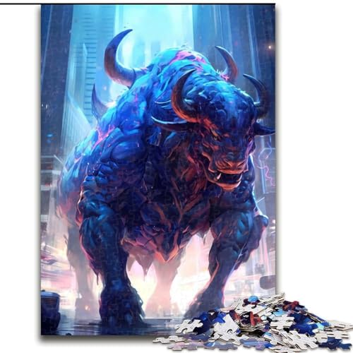 1000-teiliges Puzzle, riesiger Bisonbulle, Holzpuzzle für Erwachsene, Kunstwerk-Dekor, Intelligenzspielzeug für Familien-Indoor-Spiele (Größe 26x38cm) von WGLINGX