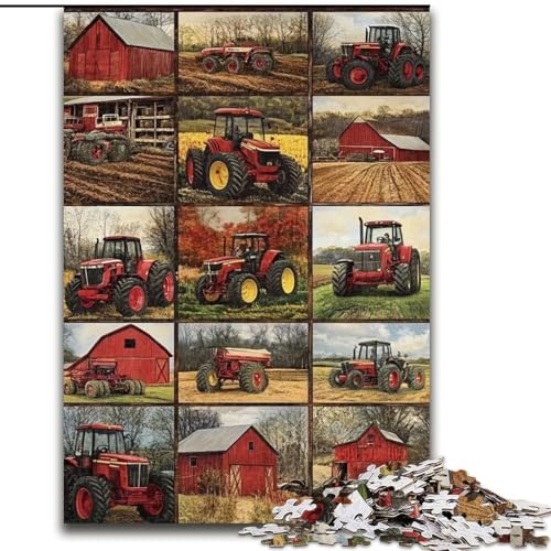 1000-teiliges Puzzle, rote Traktor-Collage, 1000-teiliges Puzzle für Erwachsene, Lernspiele, schöne Dekoration (Größe 26x38cm) von WGLINGX