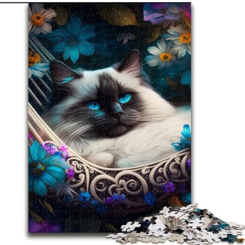1000-teiliges Puzzle, schlafende weiße Katze, 1000-teiliges Puzzle, Teenager, Stressabbau, Cooles einzigartiges Geschenk für die Familie (Größe 50x75cm) von WGLINGX