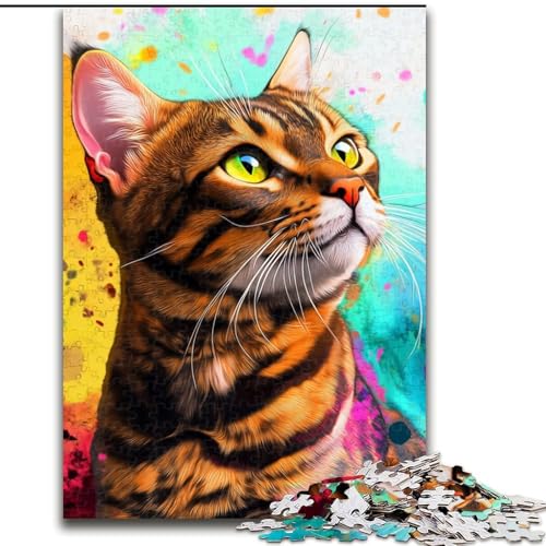 1000-teiliges Puzzle, schöne Bengalkatze, Holzpuzzle für Teenager, Familien-Lernspiele, Heimdekoration, Geschenk (Größe 26x38cm) von WGLINGX