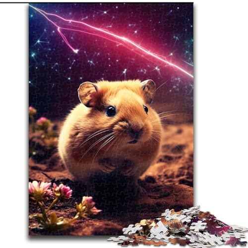 1000-teiliges Puzzle, süßer Hamster in der Galaxie, Holzpuzzle für Erwachsene, Kunstwerk-Dekor, Intelligenzspielzeug für Familien-Indoor-Spiele (Größe 26x38cm) von WGLINGX