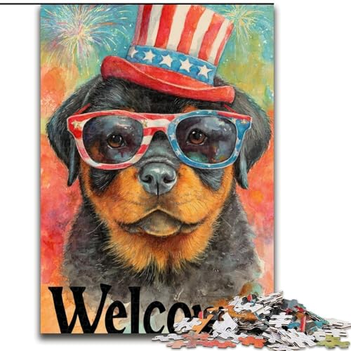 1000-teiliges Puzzle „American Dog“, 1000 Teile für Erwachsene, anspruchsvolles Denkspiel für Teenager, perfekt als Heimdekoration oder Geschenk (Größe 26x38cm) von WGLINGX