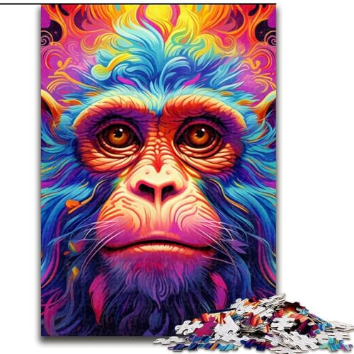 1000-teiliges Puzzle „Art Monkey“, Holzpuzzle, Geburtstage, Weihnachten, Halloween, Thanksgiving, Ostern (Größe 50x75cm) von WGLINGX
