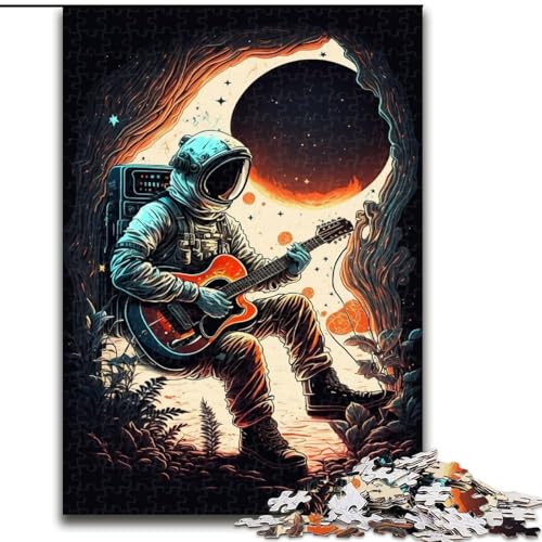 1000-teiliges Puzzle „Astronaut spielt Gitarre“, Holzpuzzle, Familieninteraktion und lustiges Geschenk, lebendiges abstraktes Design (Größe 50x75cm) von WGLINGX