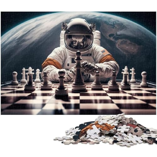 1000-teiliges Puzzle „Astronauten Spielen Schach“, Puzzle für Erwachsene, Papierpuzzle, anspruchsvolles Spiel, Größe 38 x 26 cm von WGLINGX