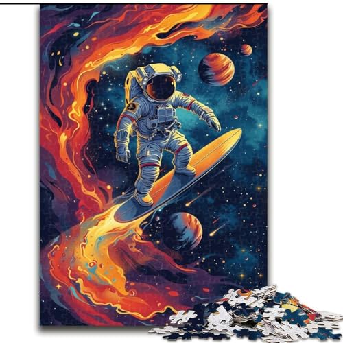 1000-teiliges Puzzle „Astronauten beim Surfen“, Holzpuzzle für Teenager, Familien-Lernspiele, Heimdekoration, Geschenk (Größe 26x38cm) von WGLINGX