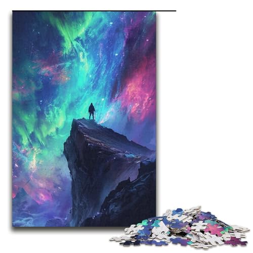 1000-teiliges Puzzle „Aurora Borealis auf Einer Klippe“, Puzzle für Erwachsene und Teenager, Papppuzzle, Lernspiel, Herausforderungsspielzeug, 38 x 26 cm von WGLINGX