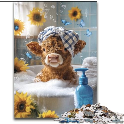 1000-teiliges Puzzle „Baby Highland Cow“, Puzzle für Erwachsene, anspruchsvolles DIY-Denkspiel, interaktives Familienspiel (Größe 50x75cm) von WGLINGX