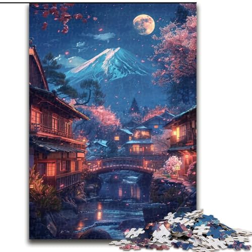 1000-teiliges Puzzle „Berg Fuji und Kirschblüte“, Holzpuzzle für Teenager, Familien-Lernspiele, Heimdekoration, Geschenk (Größe 50x75cm) von WGLINGX