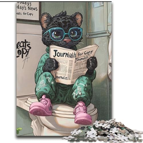 1000-teiliges Puzzle „Black Leopard Go Toilet“ aus Pappe. Anspruchsvolles DIY-Denkspiel, interaktive Familienaktivität (Größe 26x38cm) von WGLINGX