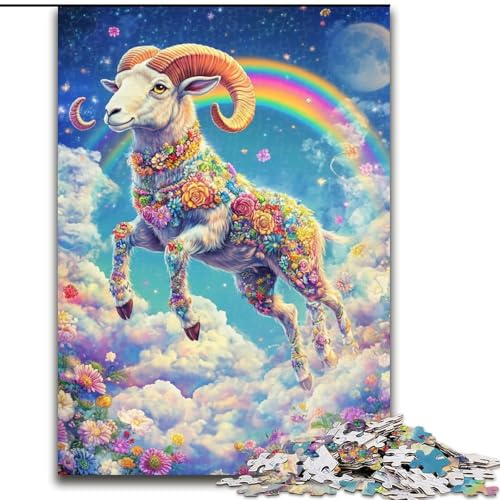 1000-teiliges Puzzle „Blumenziege“, 1000 Teile für Erwachsene, anspruchsvolles Denkspiel für Teenager, Spaß für die ganze Familie, DIY-Geschenk zur Heimdekoration (Größe 50x75cm) von WGLINGX