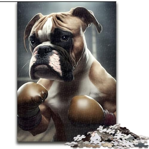 1000-teiliges Puzzle „Boxer“, Holzpuzzle für Erwachsene, Kunstwerk-Dekor, Intelligenzspielzeug für Familien-Indoor-Spiele (Größe 50x75cm) von WGLINGX