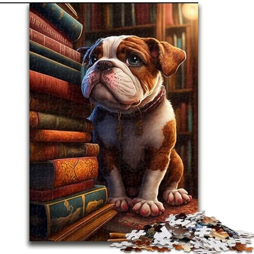 1000-teiliges Puzzle „Bulldogge auf dem Buch“, Puzzle für Erwachsene, 1000 Teile, interaktives Familienspiel, Heimdekoration zum Selbermachen, anspruchsvolles Denksportgeschenk (Größe 50x75cm) von WGLINGX