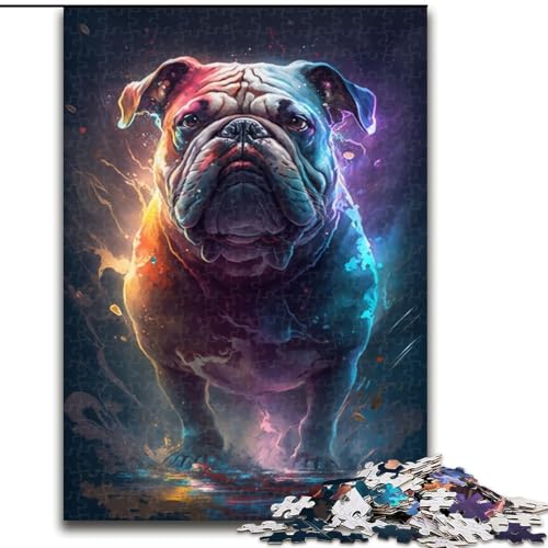 1000-teiliges Puzzle „Bulldoggen-Malerei“, Holzpuzzle für Teenager, Familien-Lernspiele, Heimdekoration, Geschenk (Größe 26x38cm) von WGLINGX