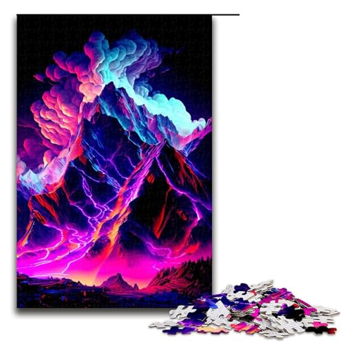 1000-teiliges Puzzle „Bunte Berge“ für Erwachsene, Holzpuzzle, Lernspielzeug, Familienspiele (Größe 50 x 75 cm) von WGLINGX