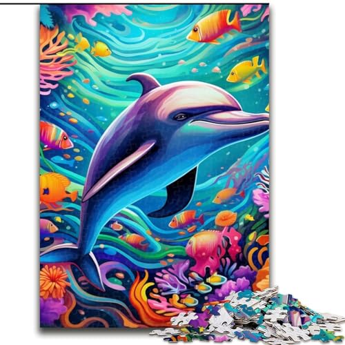 1000-teiliges Puzzle „Bunte Delfine“ aus Pappe Geburtstage, Weihnachten, Halloween, Thanksgiving, Ostern (Größe 26x38cm). von WGLINGX