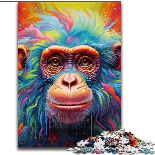 1000-teiliges Puzzle „Bunte Gorillas“, Holzpuzzle, Geburtstage, Weihnachten, Halloween, Erntedankfest, Ostern (Größe 50x75cm) von WGLINGX