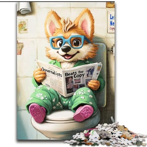 1000-teiliges Puzzle „Corgi Go Toilet“, Holzpuzzle, anspruchsvolles DIY-Denkspiel, interaktive Familienaktivität (Größe 38x26cm) von WGLINGX